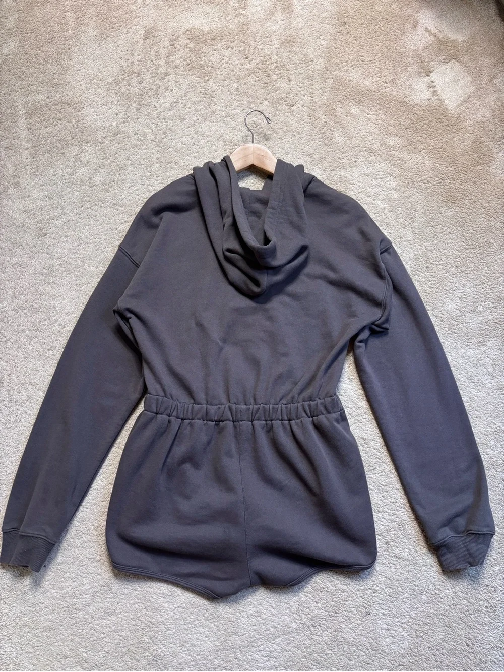 Free People Hooded Lounge Romper Dark Grey